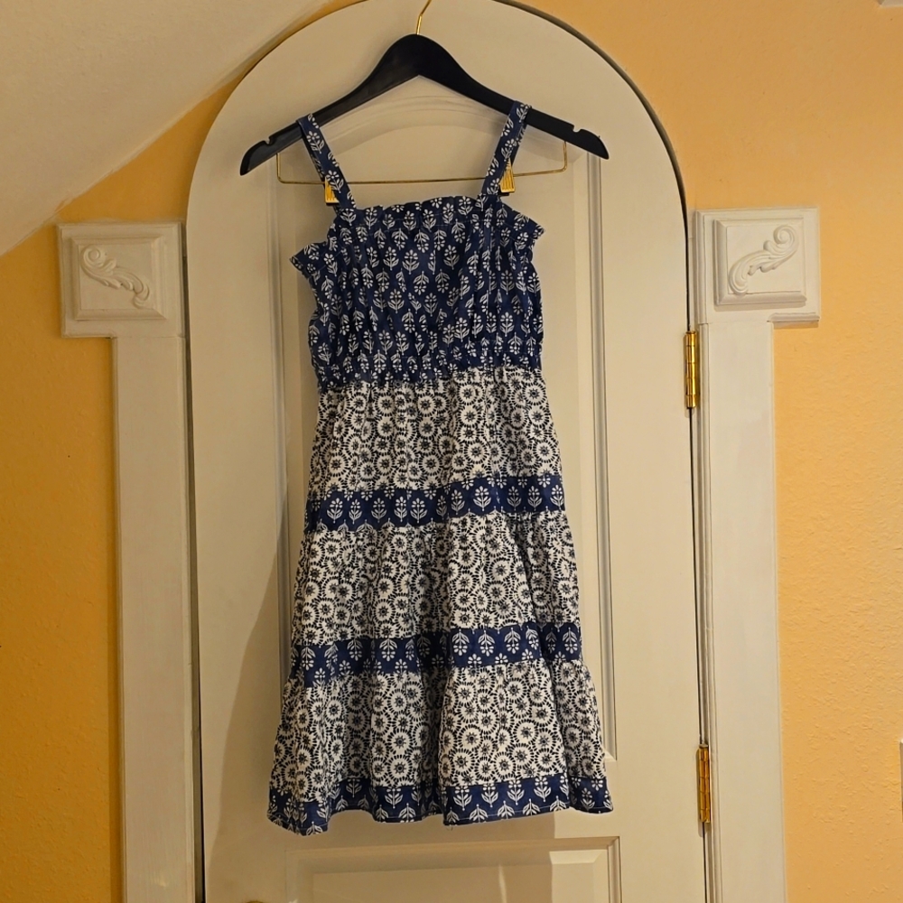 MAYORALGIRLS BLUE FLORAL COTTON Dress Girl Size 12 Navy Blue and White
